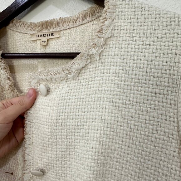Hache Cream Tweed Blazer with Fringe Hem - Picture 9 of 9